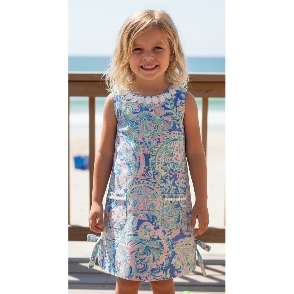 Lilly Pulitzer Little Classic Shift Dress Dream Team Size 10 Blue Pink Vacation